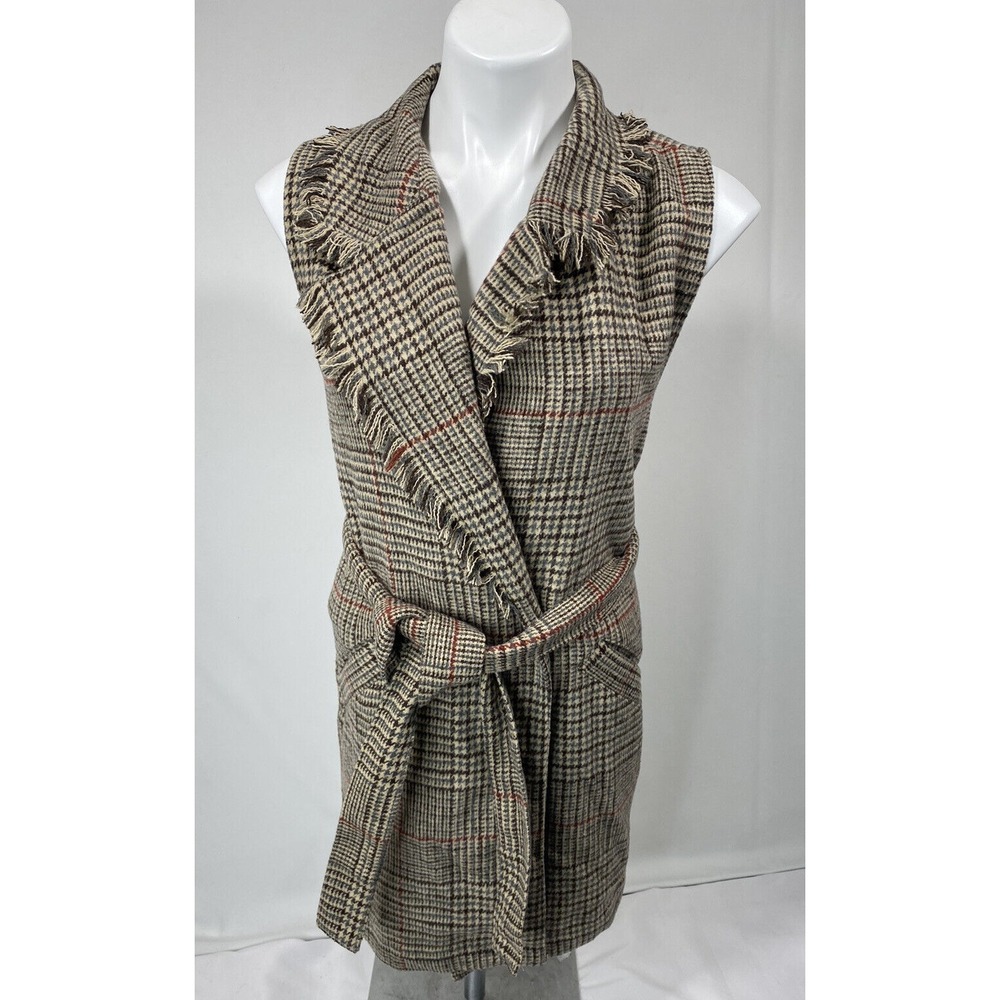 Democracy Sweater Vest Womens Medium Plaid Wrap‎ Dress Tasseled Collar